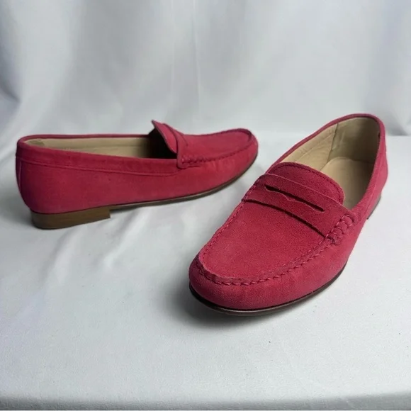 J Crew Womens Suede Leather Fuchsia James Loafers Flats Shoes size 8