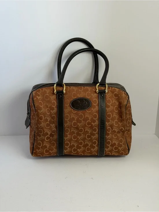 Vintage Celine C Macadam Cognac Brown Boston Bag Monogram Canvas