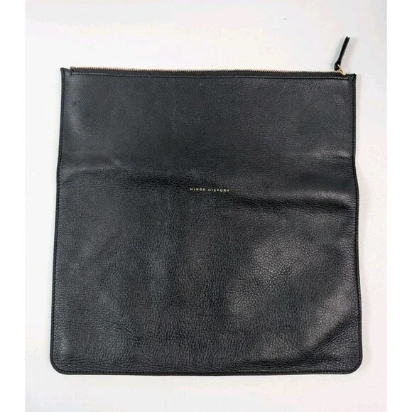 Minor History Black Folding 100% Leather Fold-Over Clutch Pouch