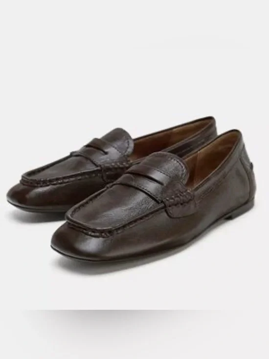Zara 100% leather loafers dark brown