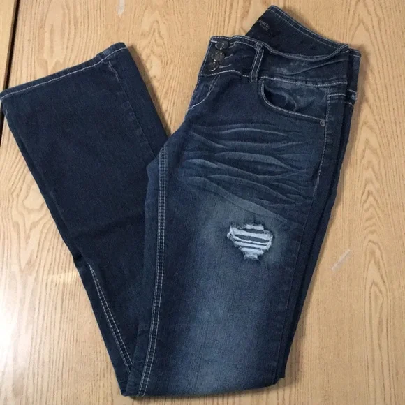 Juniors Twenty One by Rue21 Jeans Distressed Lacey Boot Cut Size 3/4 Regular