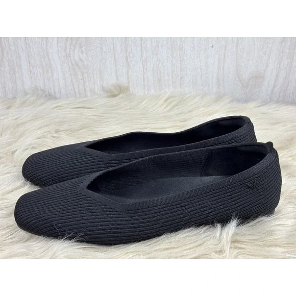 VIVAIA Margot 2.0 Flats 39 US 8 Black Square Toe V Cut Knit Sustainable Chic