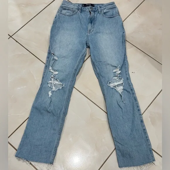 Hollister Blue Ripped Straight Jeans