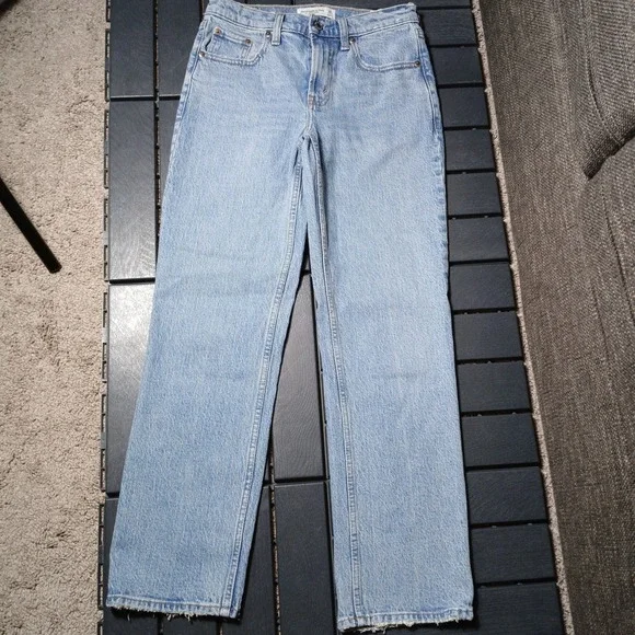 Abercrombie & Fitch 90's Straight Mid-Rise Cross Waist Women's Jeans Sz 25 JD162