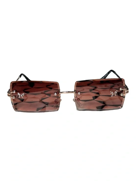 💎🎀 Y2K 2000s bling embellished bow Rectangular Brown Tinted Sunglasses for Women
