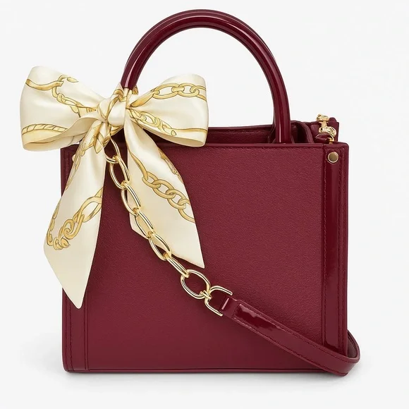 Burgundy Vegan Leather Chain Handle Satchel – Chic Structured Crossbody Purse