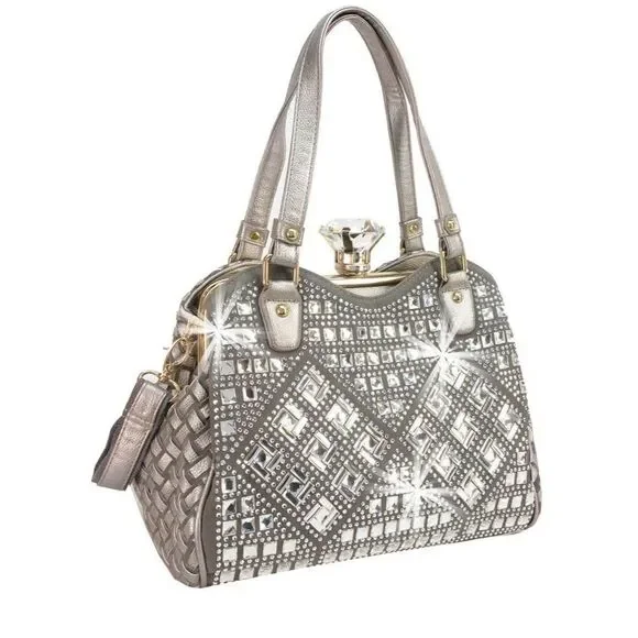 Women's A-Frame Pewter Design Purses and Handbags for Women Top Handle Satchel