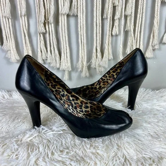 Jessica Simpson Leather RAMONNA Black Peep-toe Pump Shoes
