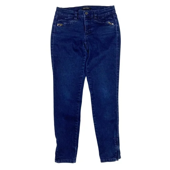 White House Black Market Skinny Leg Gold Zip Ankle Jeans Women‎ 4R Dark Indigo