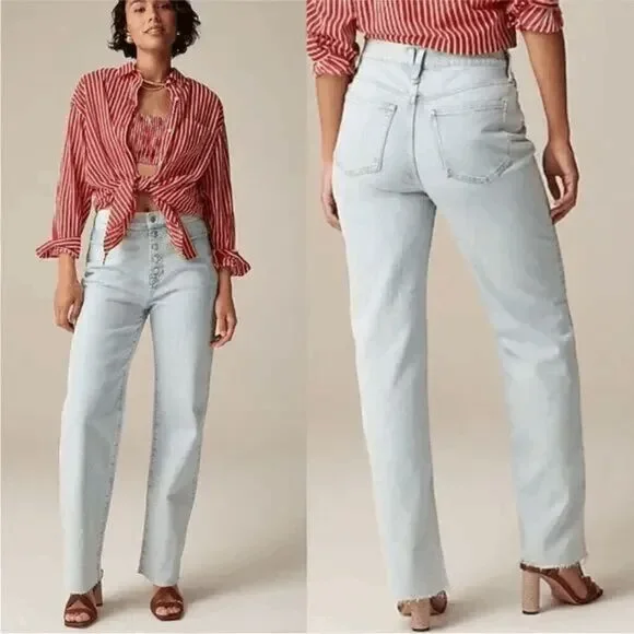 NWT J.CREW Women's Full-length slim wide-leg jeans denim in Doriel wash‎ Size 24