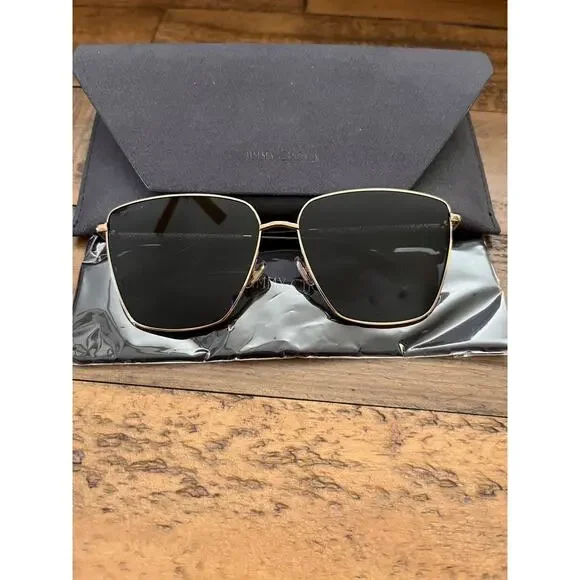JIMMY CHOO EYEWEAR Crystal-Embellished Square Gold Frame Sunglasses NEW