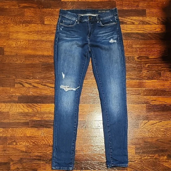 Blank NYC Dark Wash Mid Rise Soft Casual Distressed Ripped Skinny Jeans Size 28