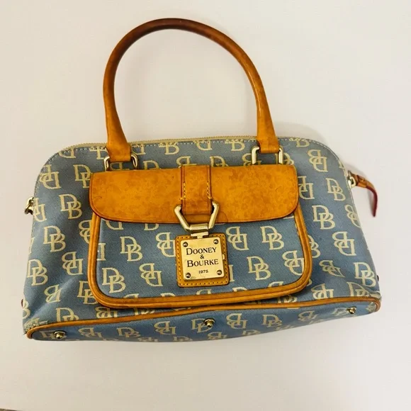 VTG Dooney & Bourke Blue and Tan Y2K‎ Women's Bag