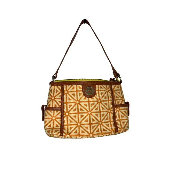 Spartina 449 Satchel Shoulder‎ Bag Geometric Print Leather Trim Small