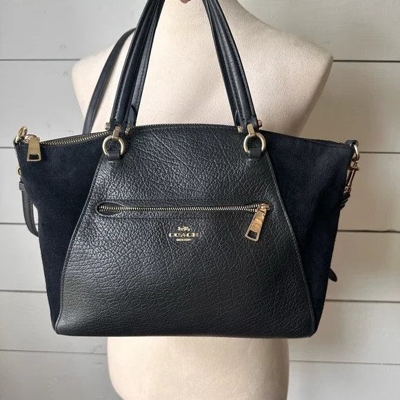 Coach Prairie Satchel Black Leather Suede Crossbody Bag Minimalist