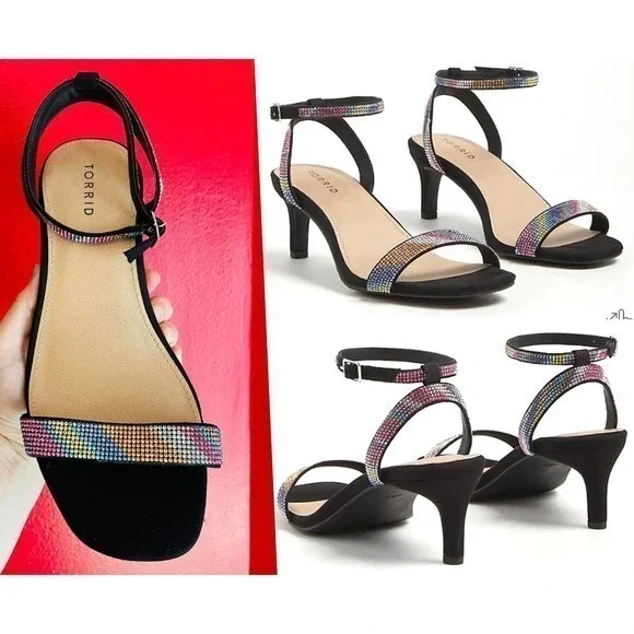 New Torrid 10WW Rainbow Embellished Sparkle Faux‎ Suede Dressy Kitten Heels
