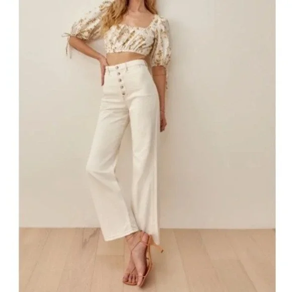 Reformation Women 28 Lexi High Rise Wide Leg‎ Jeans Button Fly Organic Cotton