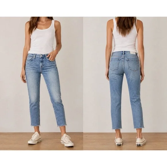 FRAME Le Garcon Women's 28 Blue Crop Skinny Jeans Raw Hem Stretch Denim Designer
