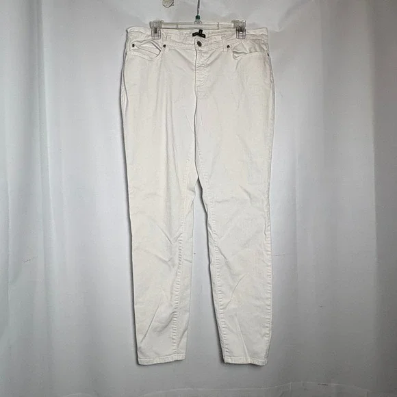 Eileen Fisher Womens White Skinny Slim Leg‎ Jeans Size 14 Made in USA Stretch