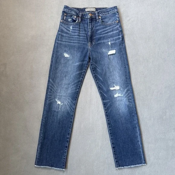 Point‎ Sur Jeans Womens 27 Blue High Rise Slim Boy Distressed Patched Raw Hem