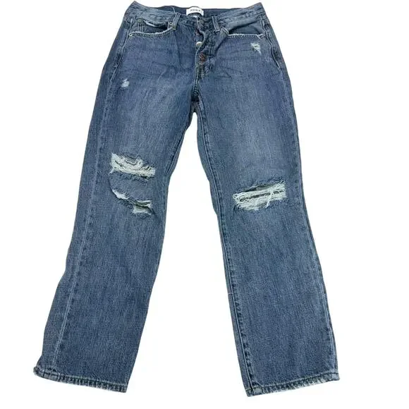 Pistola Women's Button Fly‎ Distressed Straight Leg Blue Denim Jeans Size 27