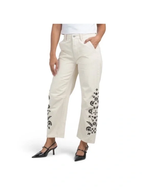NWT Driftwood Barbara Nordic Floral Embroidered Barrel Leg Jeans Women's W33 L27