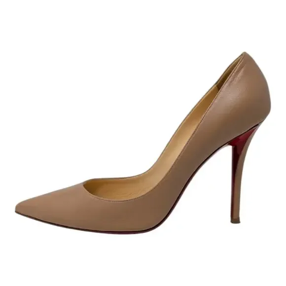 Christian Louboutin Apostrophy 100 Pointed Toe Pump Nude Beige Leather 39 | 8.5