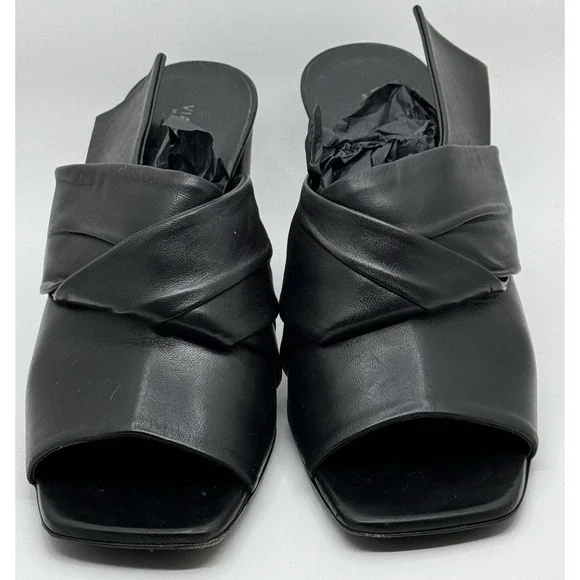 Via Spiga Black Leather Open Toe Block Heel Mule Sandals Women's‎ 6 Italy