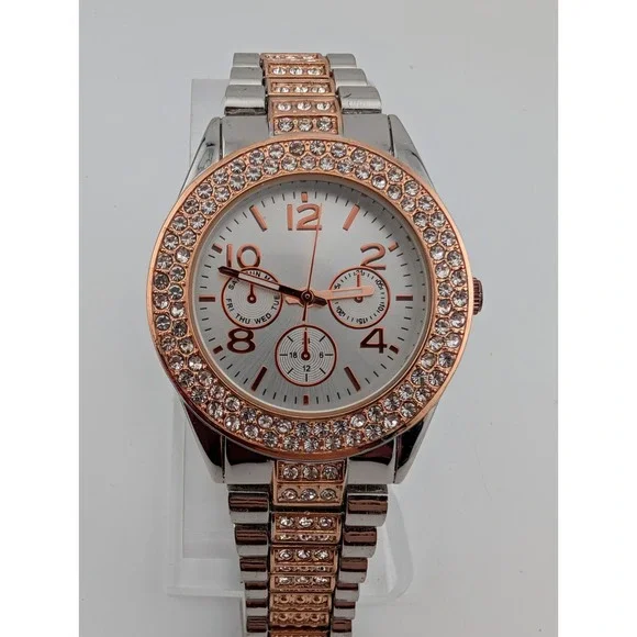 Accutime Watch Women 38mm Case Rose Gold & Silver 7