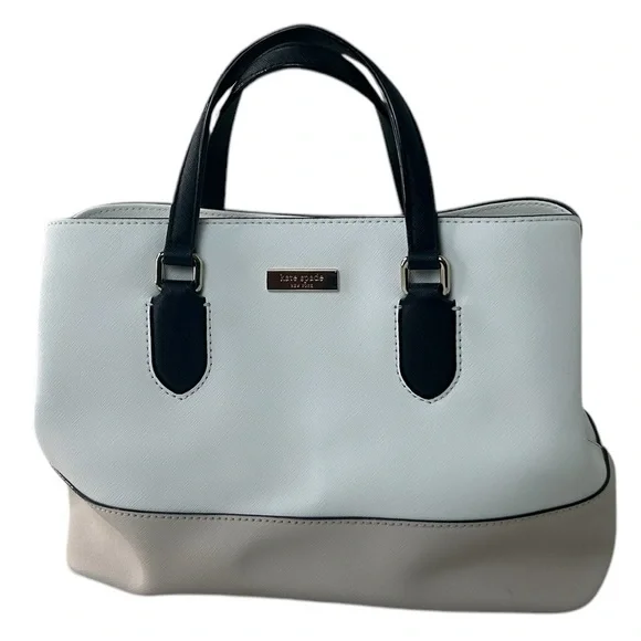 Kate Spade Laurel Way Evangelie Tote Cream Nude Black Straps Gold Satchel Bag
