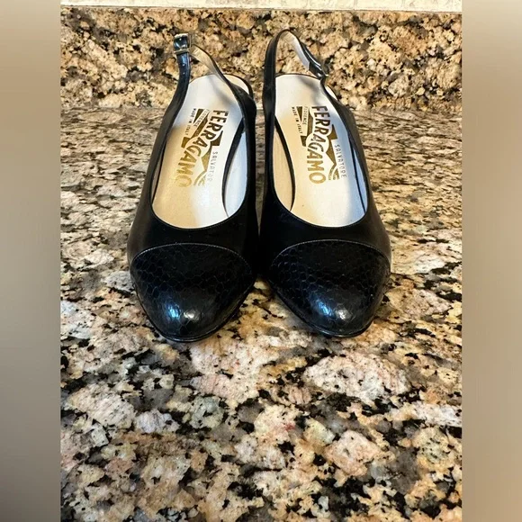 Salvatore Farragamo‎ Black Slingback Heels sz 4.5 NEW