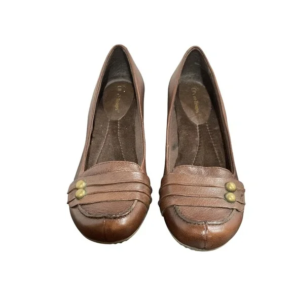 BareTraps Shoes Womens Size 8 Brown Tina Leather Loafer Pumps Block Heel Slip On