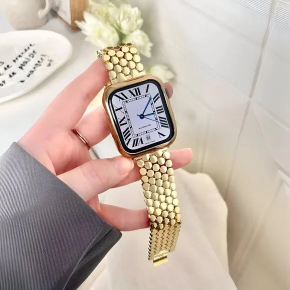 Apple Watch Band Adjustable Stylish Strap Silver Stainless Watch Band - Gold