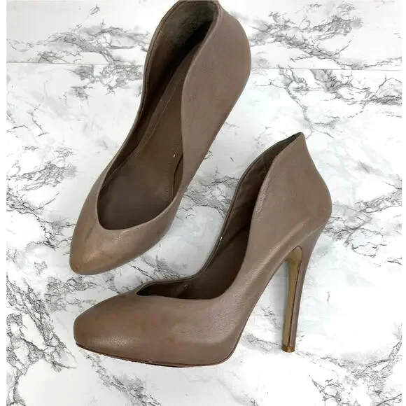 Aldo Taupe Brown Leather D'Orsay Platform Pumps Heels Size 40 Women's