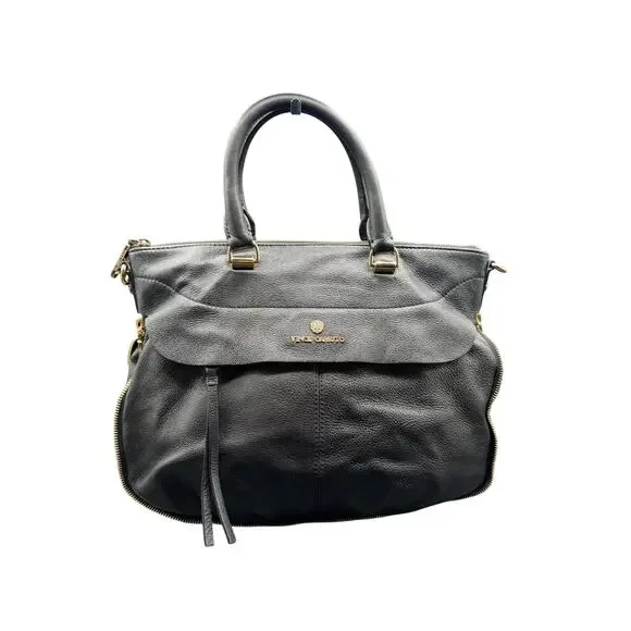 Vince Camuto Black Pebbled Leather Satchel Shoulder Bag Large