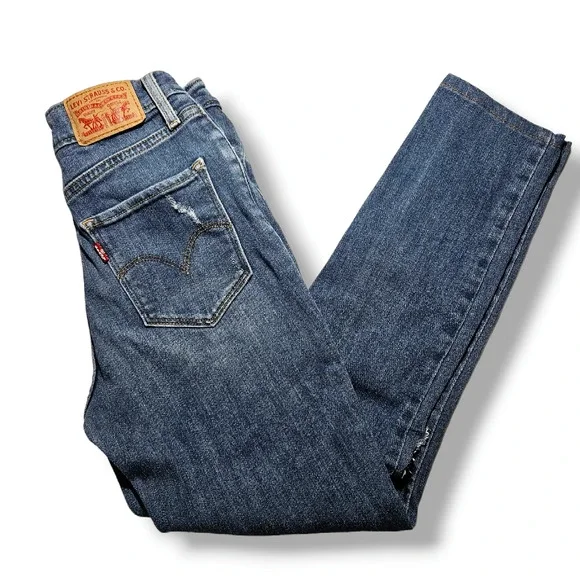 Levi's 721‎ Distressed Mid-Rise Skinny Jeans 25x23 Custom Make or Break Blue