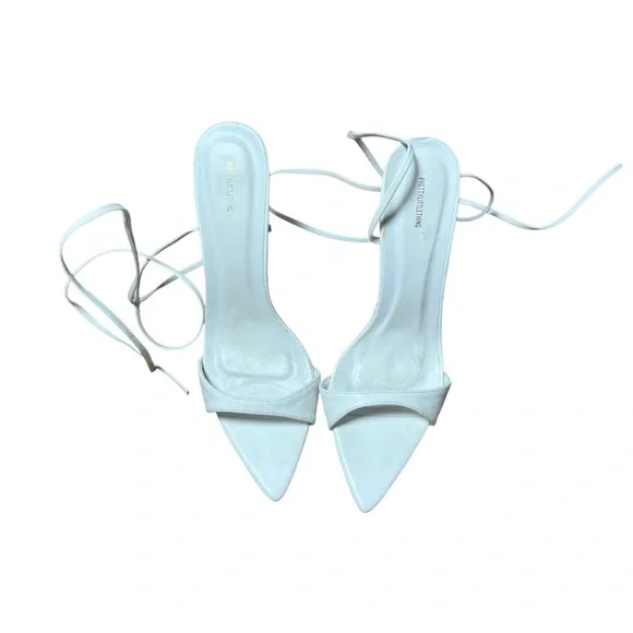 PrettyLittleThing White Lace Up Heels Pointed Toe Slingback Size 5