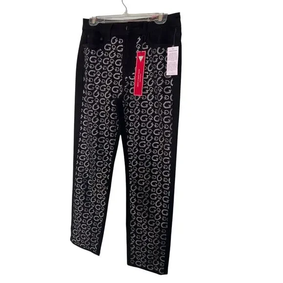 NWT Guess Women Jet Black High Rise Straight Stretch Denim Size 6.