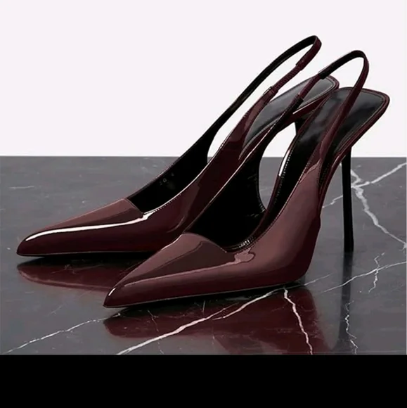 NWT Mucccute Faux Patent Leather Pointed Toe Slingback Stiletto Pump,10.5,…