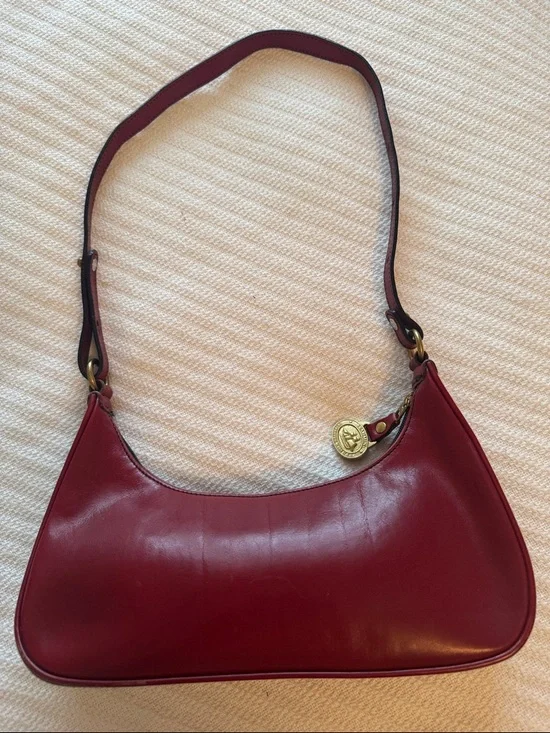 Brahmin Vintage Red Leather Baguette Shoulder Bag Y2K Minimalist Mini Hobo