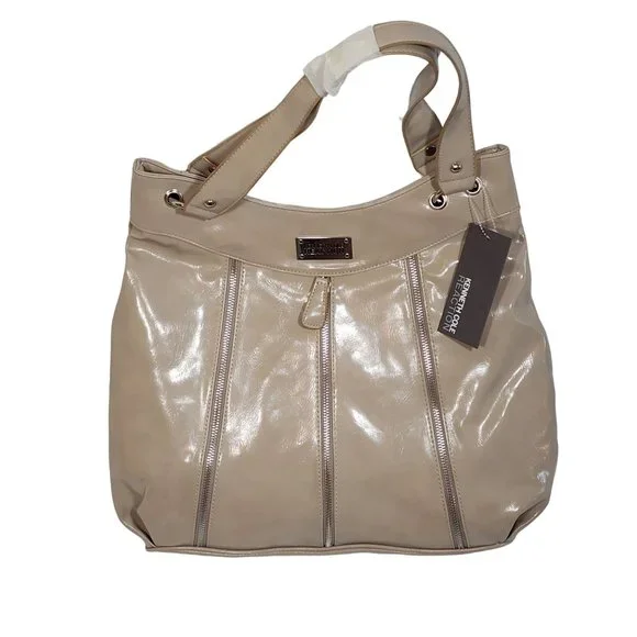 Kenneth Cole Reaction Stone Triple Zip Shoulder Bag Silver Accents