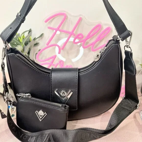 Valentino Orlandi Black Crescent Shoulder Bag w/ Coin Pouch Women's Medium