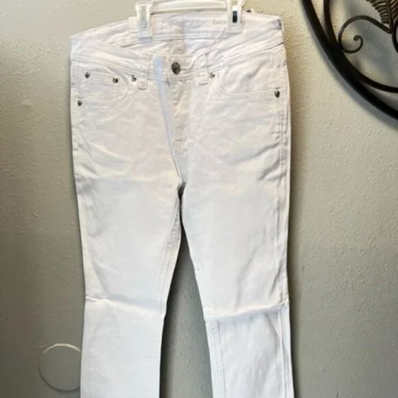 Grace Jeans Embroidered White Denim Easy Fit Frayed Hem Floral Design Womens Pan