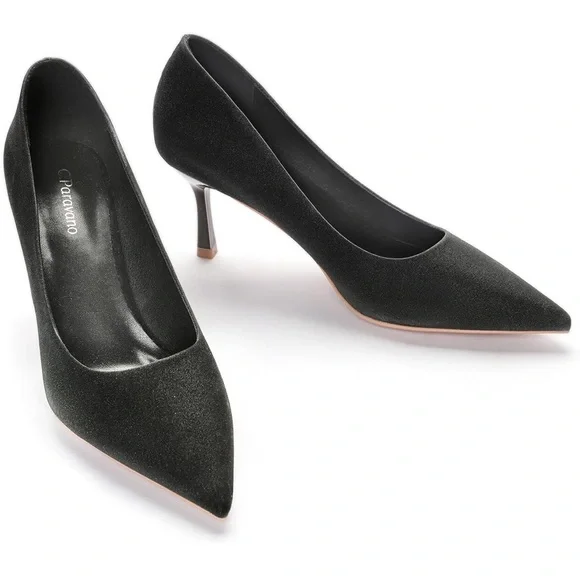 C.Paravano Sparkly Prom Shoes Pointed Toe Heel Glitter Heel (Size 6.5,Black)NWOT