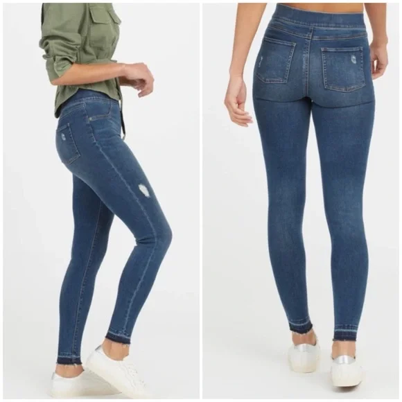 SPANX distressed ankle skinny jeans medium‎ wash NWOT size xs