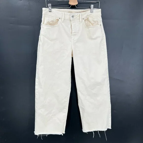 OUTLAND denim high rise waist Sienna button fly wide leg ankle jeans cream 29