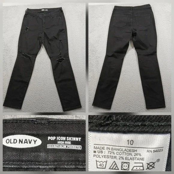 Old Navy Pop Icon Skinny High Rise Distressed Black Jeans Women's 10 EUC