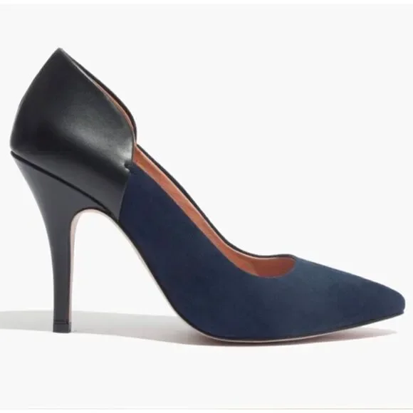 MADEWELL MADDIE LEATHER VELVET BLUE BLACK PUMPS SIZE 10