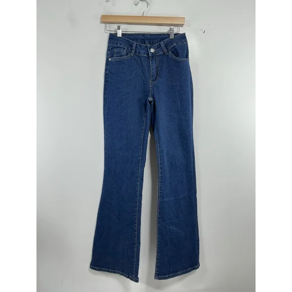 Womans Excellent Condition Flared Leg Blue Jeans Stretch Size 27 0178/A-5