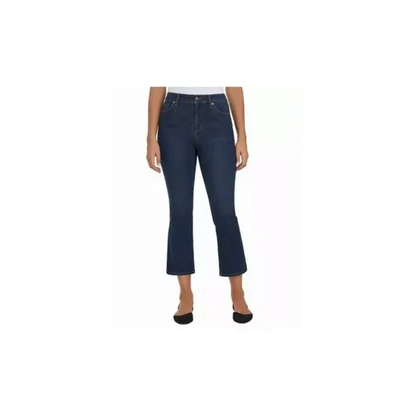 Chaps Ladies' Mid Rise Crop Kick‎ Flare Jeans Dark Blue Denim Size 6/28 NWT